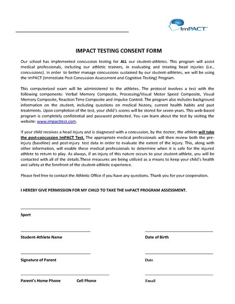 impact testing consent form|CONCUSSION POLICY & ImPACTTM TESTING CONSENT .